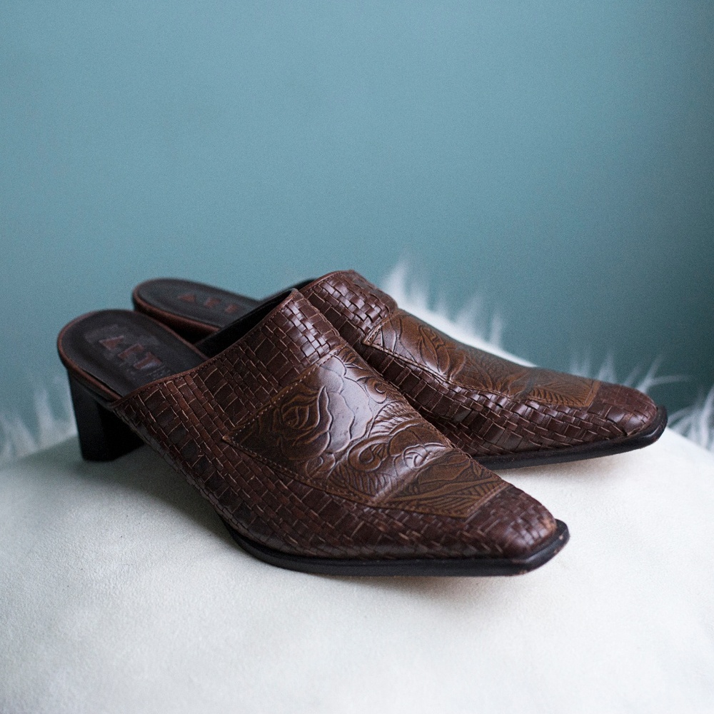 Art Effects Brazilian Tooled Leather Heeled Mules